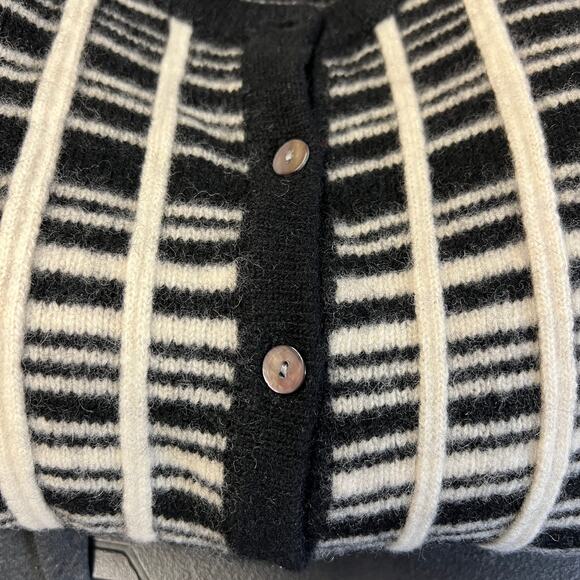 Deane & White Lambswool Black White Striped Button Front‎ Cardigan Small - Picture 4 of 5